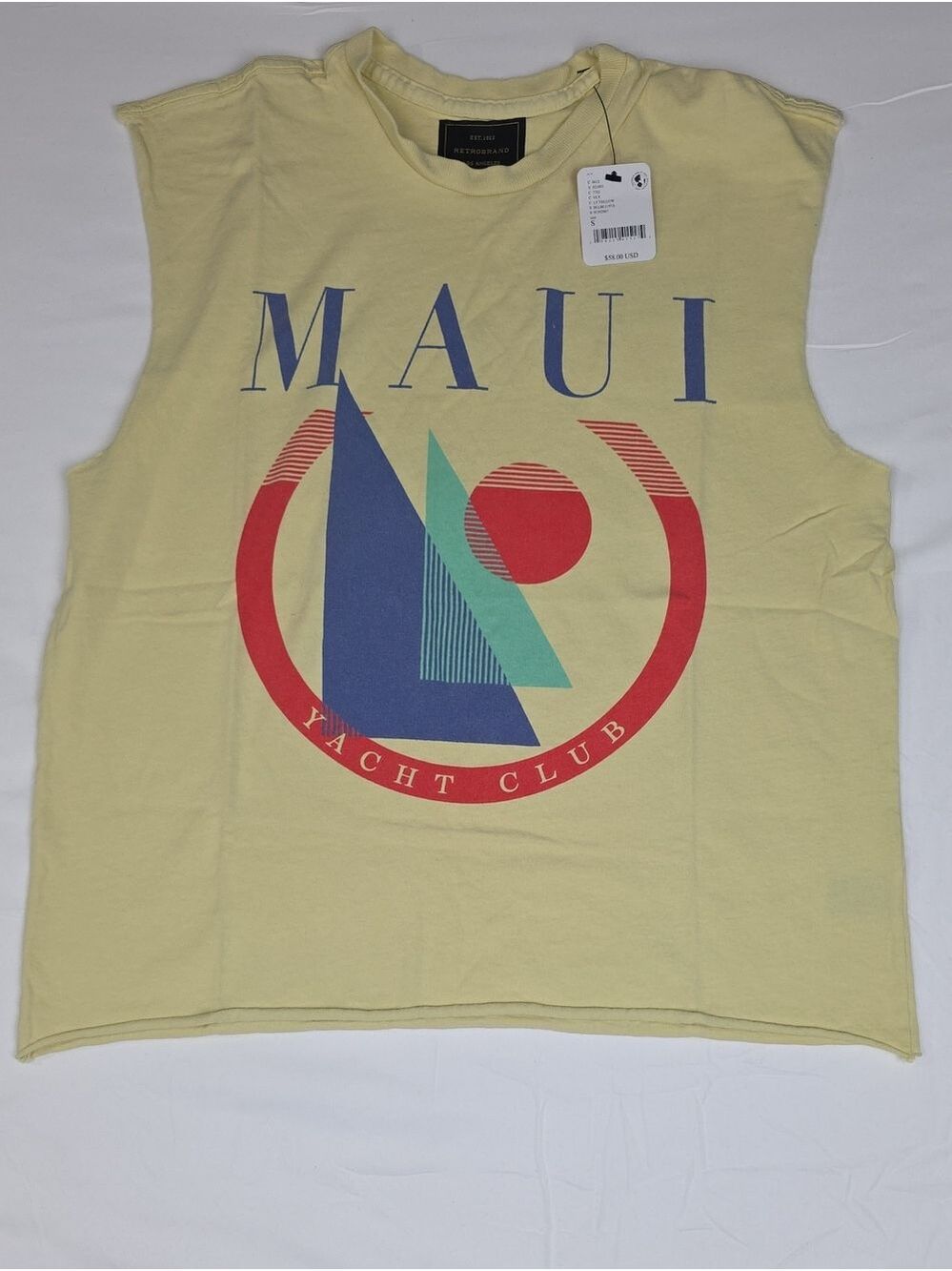 Maui Yacht Club Sleeveless Graphic Tee - Light Yellow Small